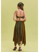 Green Patterned Asymmetrical Skirt with Gipe Detail and Tied Waist 4503